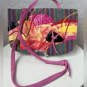 Vintage Carlos Fiori shoulder handbag multicolored pinks textured leather fabric